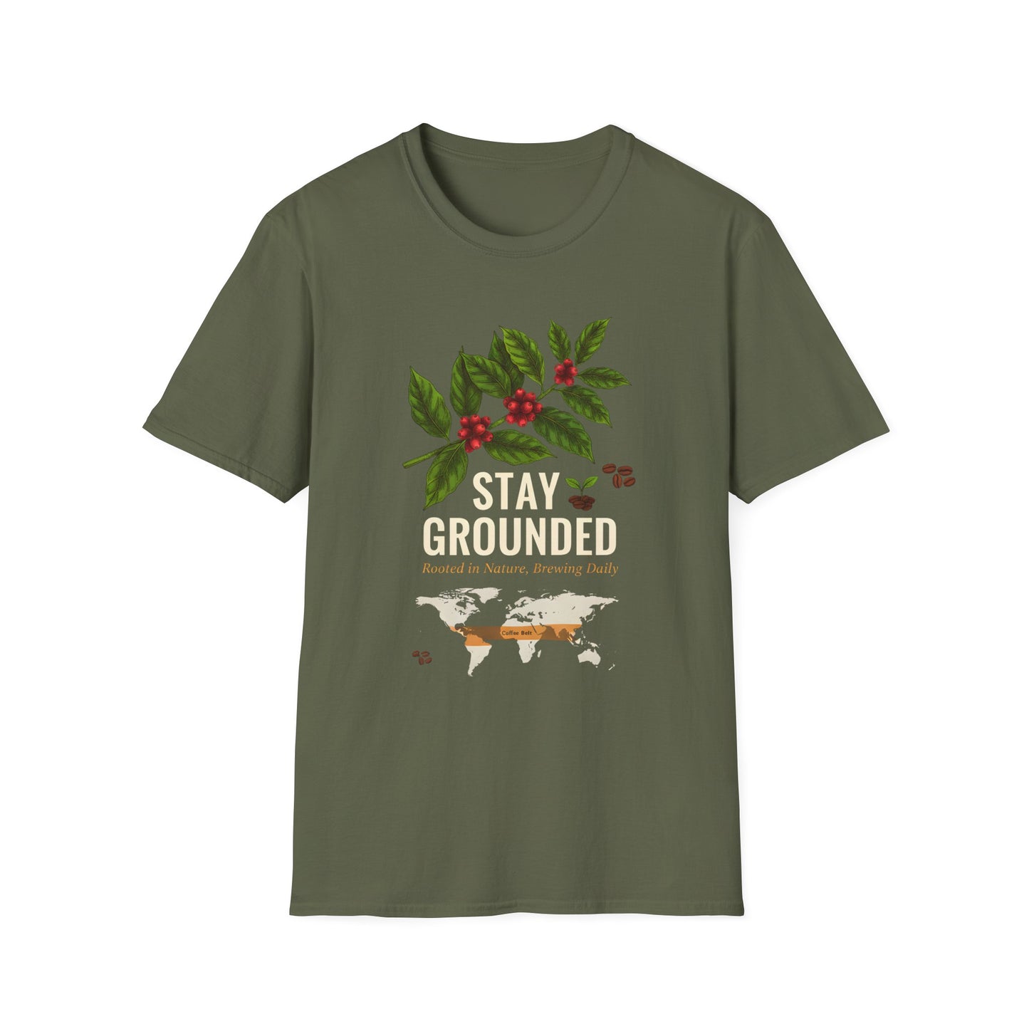 Stay Grounded Coffee Tee — Botanical Coffee Plant Map T‑Shirt